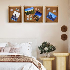 Wooden Framed Cork Board Set of 3 – Bulletin Boards for Wall with Push Pins, 12"x10" & 10"x8.1" Small Boards, Decorative Memo Notice Board for Home, Office, Classroom & Gift