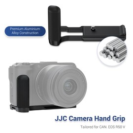 JJC Metal Hand Grip L Bracket for Canon EOS R50 V Camera(Not for R50), R50V Handgrip with Cold Shoe Mount, Silicone Handle, Anti-Slip Pad, Arca Swiss Quick Release Plate & 1/4"-20 Tripod Hole, Black