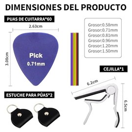 60 PCS Púas para Guitarra,6 Grosores Mixtos con Cejilla y Estuche,Plectros ABS de Superficie Mate para Guitarra Eléctrica Acústica Clásica Combo Perfecto Guitarristas Principiantes
