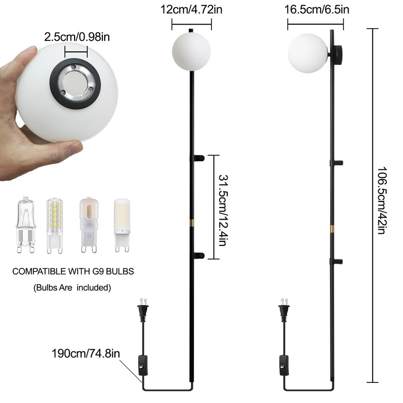 HOMLUCE Modern Plug in Wall Sconce Globe Shade Indoor Wall