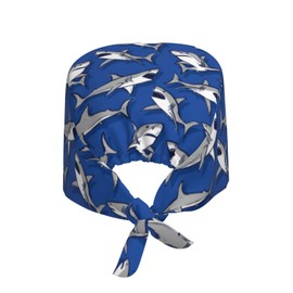 Ocean Shark Adjustable Working Cap Breathable Unisex Women Men Elastic Bandage Tie Back Hats Scrub Nursing Doctor Surgeon Cap