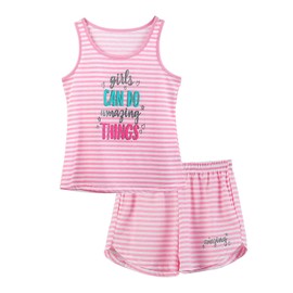 Cozchique Girls Tank Top Pajamas – Size 8 Summer Shorts PJS Set Big Kids Clothes for Tween/Teens Pink Stripe