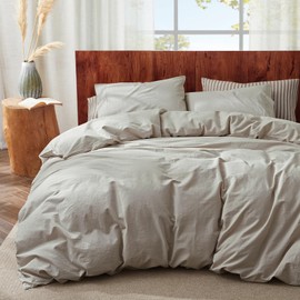 OnlySet 3Pcs Organic Linen Duvet Cover Queen Size, 100% French Linen from Normandy, Soft & Durable Natural Linen Bedding Set Comforter Cover with 2 Pillowcases, 1 Duvet Cover with Zipper