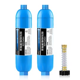 RV Inline Marine Water Filter, Reduces Chlorine, Bad Taste, Odor for RVs,NSF Certified with Flexible Hose Protector,Pack of 2