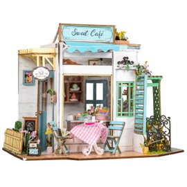 Crafts&Co® DIY Miniature House with Furniture | DIY Dollhouse Adult | Wooden Dollhouse Kit | Wooden Mini House Model with Light | 1:18 | Sweet Café