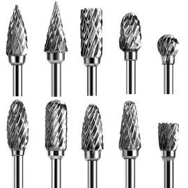 Carbide Rotary Burr with Double Cut, 10 Pieces Tungsten Carbide Rotary Burr Set for Steel Metalworking for DIY Woodworking Engraving Drilling Polishing