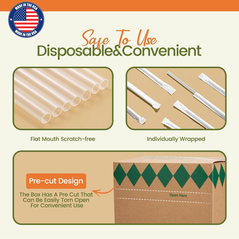 Individually Wrapped Clear Plastic Straws 10.2" Long-2000 pcs (4 boxes