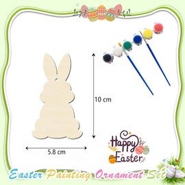 Fogcosy 24 Pack Wooden Easter Bunny Crafts Set - Easter Painting Crafts for Kids Make You Own Easter Rabbit Hanging Ornaments, DIY Wood Easter Tags Hanging Ornaments for Girls Boys Easter Decoration