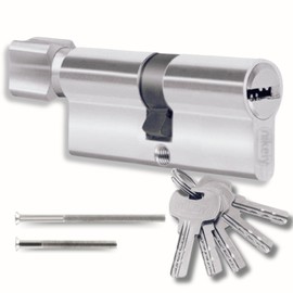 Lock Cylinder 45/45 mm with 5 Single Keys Profile Cylinder with Knob Set with Two Screws Easy to Install Door Lock Garage Lock Length 90 mm