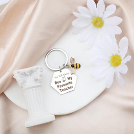 Hexagonal Metal Keychain with Bee Pendant, Cute Congratulations Gift for Women, Teachers and Friends, A Unique Key Ring for Thank You, Teachers Day, Or Birthday Presents for Mum, And Special Friends