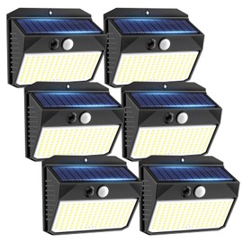 SEZAC Solar Lights Outdoor - 150 LED, 6 Pack with Motion Sensor & 3 Lighting Modes, IP65 Waterproof Solar Fence Security Lights