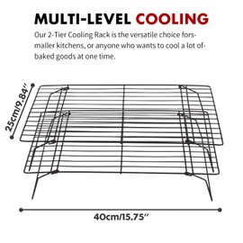 PowerKing 2-Tier Cooling Rack for Baking - 15.75" x 9.84" Stackable Stainless Steel Wire Rack, Non-Stick, Collapsible, Space-Saving Design for Cookies, Cakes, and More, Gifts for Baking Enthusiasts
