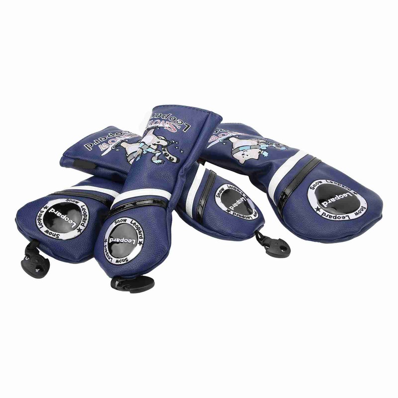 4Pcs 1/3/5/UT Golf Wood Headcovers Cartoon Snow Leopard Pattern PU