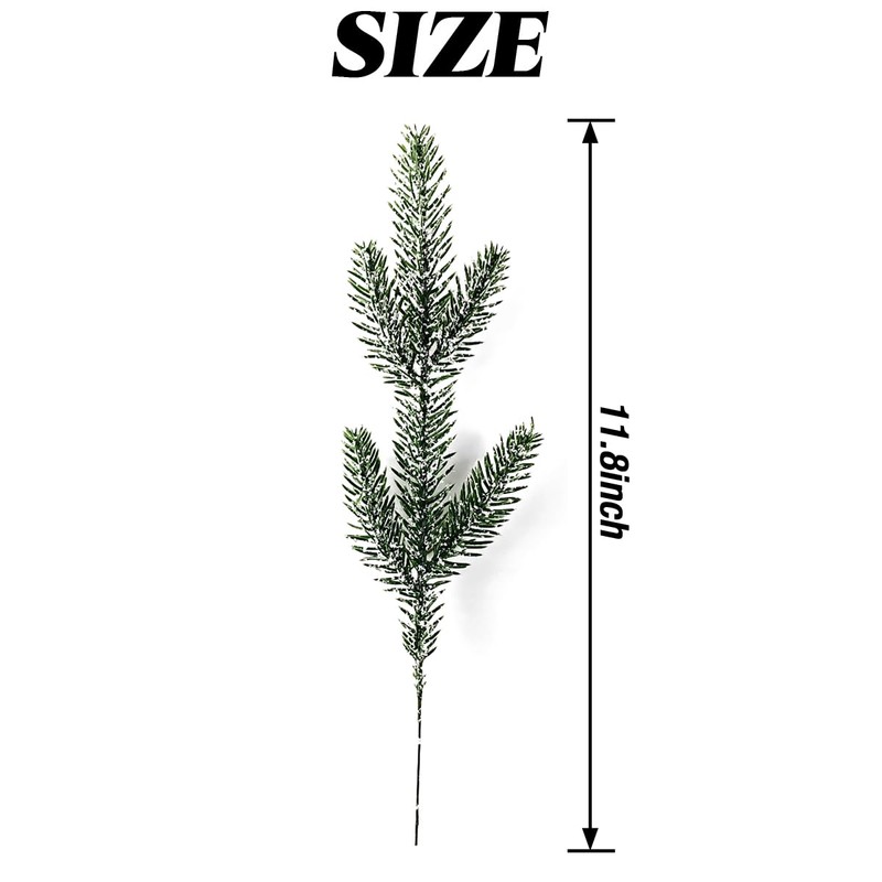 TIHOOD 25PCS 11.8” Artificial Flocking Pine Picks Snow Forest Artificial