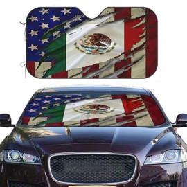 Mexican Mexico American Flag Windshield Sun Shade Front Protector Folding Car Sun Visor Blocks Uv Rays Keeps Your Vehicle Cool