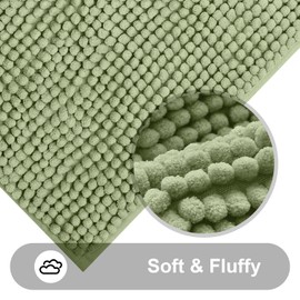smiry Non Slip Chenille Bath Mat, Extra Soft Bathroom Mat, Super Absorbent Fluffy Bath Mats for Bathroom, Machine-Washable Quick Dry Bath Rug Foot Mat, 40 x 60 cm, Green