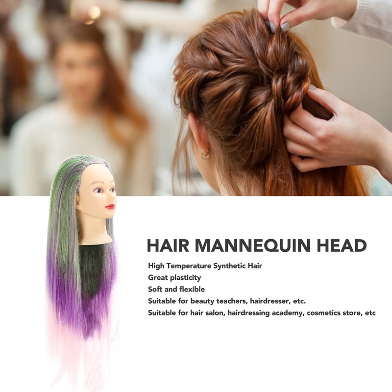 Green Purple Gradient Wig Hair Mannequin Head Hairdressing Styling Training