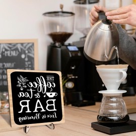 Coffee Bar Plaque, Vintage Desk Decor for Home or Office,Cafe Bar Accessories -The Coffee&Tea Bar Love is Brewing,Coffee Lovers Kitchen Accessories 5.9x5.9inch