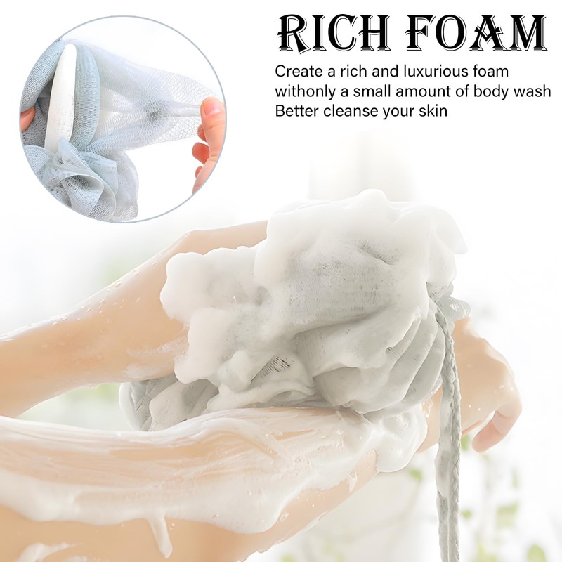 LHLZNB 3Pcs Bath Shower Loofah Sponge,Long Stretch Back Sponge Exfoliating