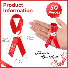 50 Pcs Dove Funeral Ribbons Memorial Ribbon Funeral Pins Classic Memorial Service Respect Ribbon Bow with Safety Pins and Dove for Mourning Remembrance Day Event(Red)