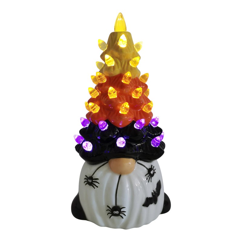 4horizonsales Light Up glazed Ceramic Halloween Gnome Tree Decor Tabletop