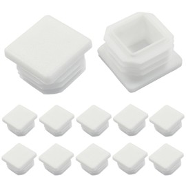 Hordion 12 Pcs 1" Square Plastic Plugs, White Tubing End Cap Chair Leg Inserts for Pipe Post Chairs Furniture