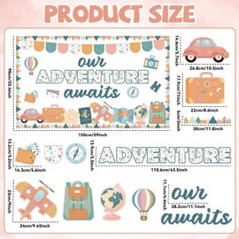 48 PCS Travel Theme Bulletin Board Set Classroom Decorations Travel Bulletin Board Border Motivational Our Adventure Awaits Cutout for Kid Back to School Camping Social Studies Office Wall supplies