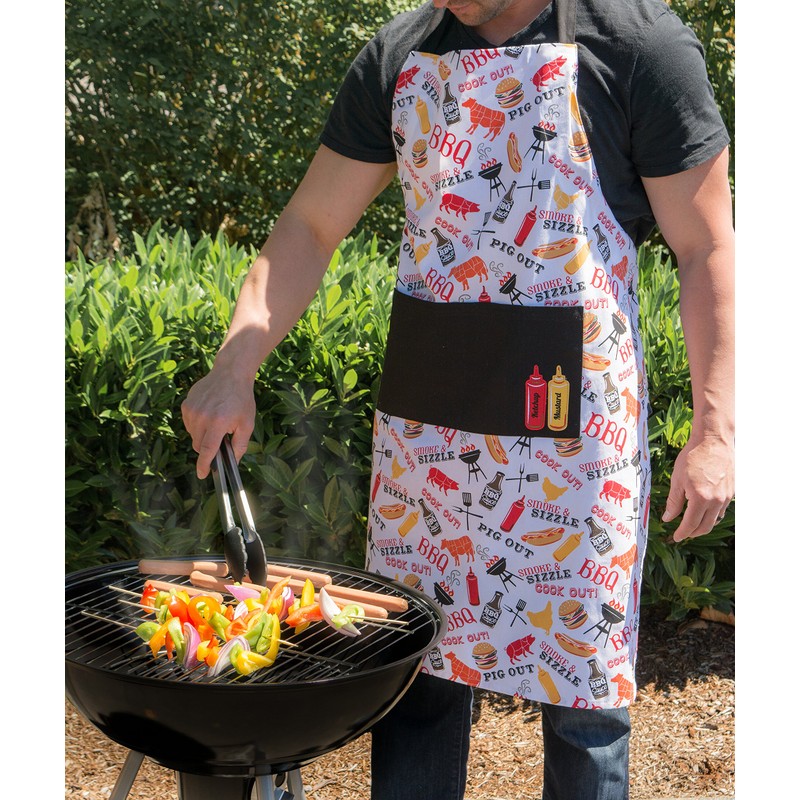 DII 100% Cotton, Summer BBQ Kitchen Bib Apron with Pocket,