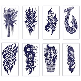 TADOTATZ SET – 8 große, semi-permanente Jagua Tattoos (23 x 11 cm) für Männer + Handbuch und Bedeutung. Einfache Anwendung Langlebig, widerstandsfähig und realistisch – hält bis zu 14 Tage