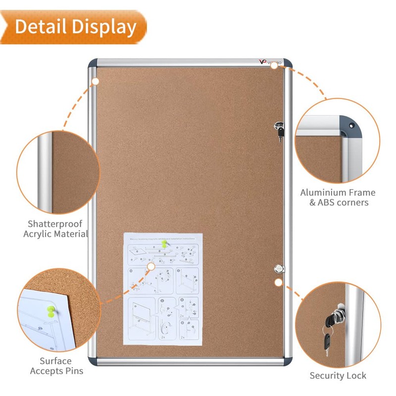 VIZ-PRO Tamperproof Lockable Cork Noticeboard Class 1 Aluminium Framed 48x36
