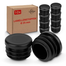 LouMaxx Lamellar Plugs Round 25 mm - Tube Cover Round Black Plugs for Pipe 25 mm - Round Pipe Plugs Made of Robust Plastic - Post Caps Also for Perfect Protection as Cover Cap Pack of 10
