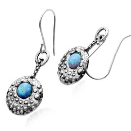 Ornate Door Knocker 925 Sterling Silver Created Blue Fire Opal Earrings