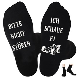Formula 1 Socks with Saying Bitte Nicht Stören Ich Schaue F1, Fan Item, Gifts for Men and Women, Funny, Motogp Gamer Fun Gift Idea Socks, Average Size, for Men and Women (Black), black