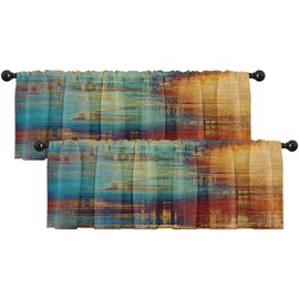 Emvency 2 Pack Valances Window Treatments, Blue and Orange Vintage Messy Rust Blackout Drapes Adjustable Curtain for Windows Living Room Kitchen Over Sink, 12x52 Inch Rod Pocket Valances