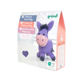 Gründl Crochet Set Cuddly Toy, Giraffe Gina, Donkey Eddy, Seal Robby or Tiger Timmy, 14-18 cm, Complete Craft Set with Instructions (Donkey Eddy)