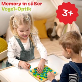 CUBIDI® Memory - Cute Birds Memory for Toddlers, Montessori Toy Made of Wood, Promotes Motor Development and Memory, Wooden Toy for Boys and Girls from 3 Years