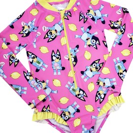 Bluey Girls Swimming Costume Long Sleeved Surf Swim Suit (Bluey Surf Suit, 5-6 Years)