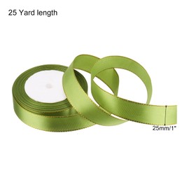 MECCANIXITY 1 Inch 25 Yard Wide Satin Ribbon with Gold Edges Border Grosgrain Fabric Ribbon for Gift Wrapping Wedding Bouquet, Army Green