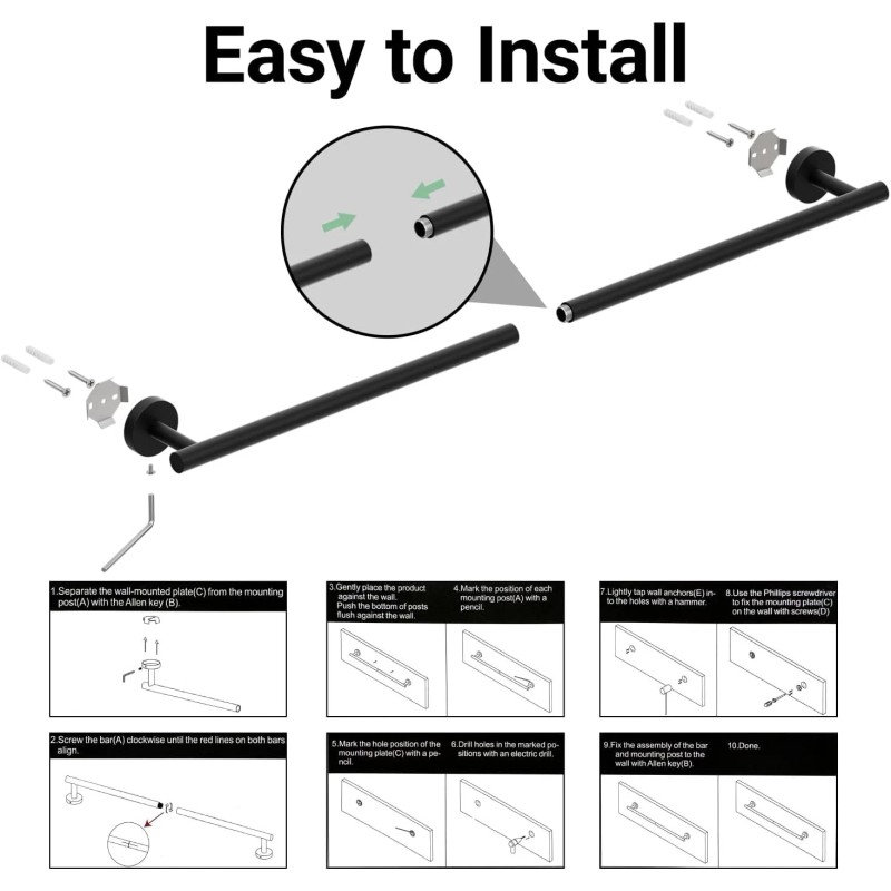 IOQ 30" Matte Black Towel Bar, Towel Rack for Bathroom