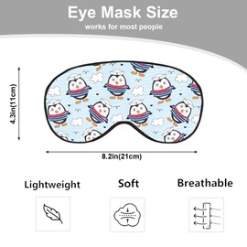 NOHSHE Sailor Penguin Sleep Eye Mask Birds White Clouds Black Hearts Cute Animal Blue Silk Eye Mask Sleeping Soft for Men Women Boy Girl Airplane Travel with Elastic Strap