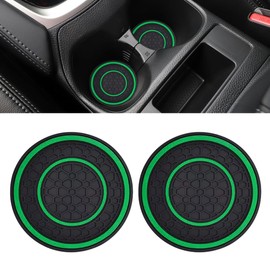 2PCS Car Cup Holder Coasters, 2.75 Inch Auto Non-Slip Anti Dust Cup Mats, Console Cup Holder Insert Coaster Auto Insulated Mats, Universal Interior Accessories for Most Cars (Green)