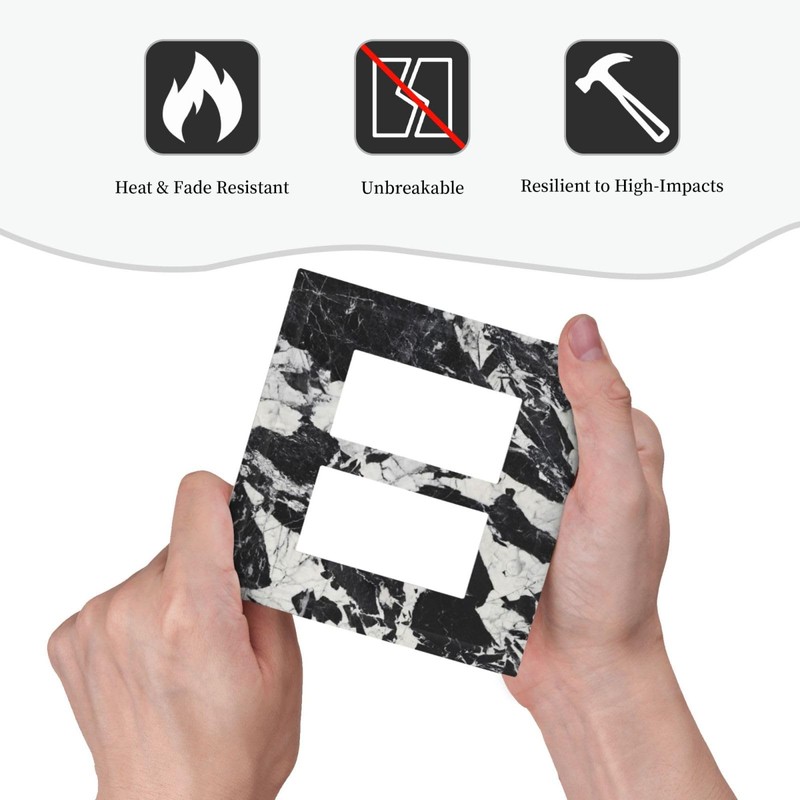 Black White Marble Abstract Luxury Decorative Outlet Covers 2 Gang