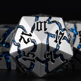 Dice Set D&D Dungeons and Dragons Dice D20 Metal DND Dice Set with Box, Polyhedral Role Playing Dice D12 D10 D% D8 D6 D4 for MTG RPG Board Games… (Pearl Silver Blue)