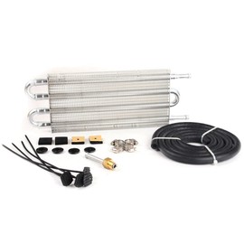 PIT66 4 Row AN6 Aluminum Engine Transmission Racing Oil Cooler, Compatible with Universal Car Truck Trans Full, with Mounting Kit, Silver