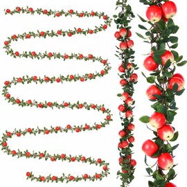 Suncalla 3 Pcs Artificial Apple Garland 57inch Fake Apples Bunch Strings with Stem and Leaves Fruit Hanging Vines Decorations for Kitchen Table Centerpieces Wall Party Birthday