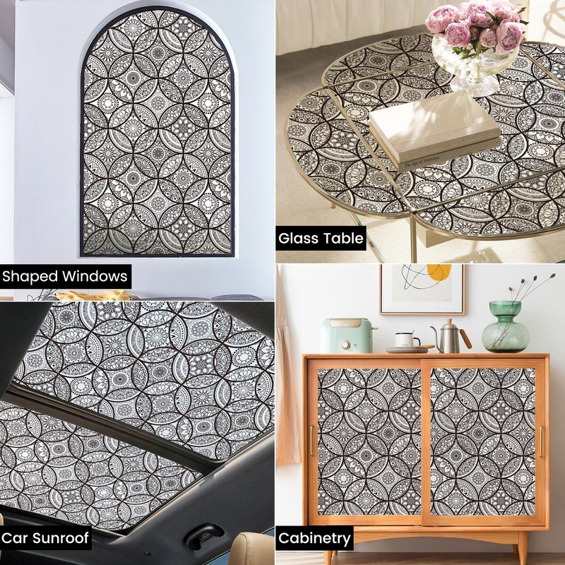 DKTIE Boho Stained Glass Look Window Privacy Film with Installation