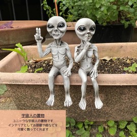 S.T.S.G Figurine Interior Alien Gardening Garden Ornament Figurine Miscellaneous Goods Alien Cute Unique Decoration Present (Set of 2)