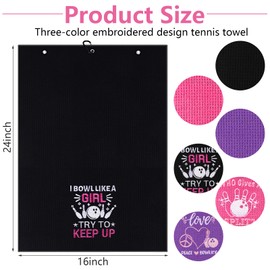 3 Pcs Bowling Towel Soft Embroidered Bowling Towel with Grommet Funny Bowling Ball Towel Absorbent Bowling Hand Towel Bowling Accessories Fans Birthday Xmas Bowling Gift for Women Sport Player Fitness