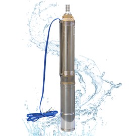 LFGUD Deep Well Submersible Pump, 1HP 33gpm Flow with 9.8ft Electric Cord 4" OD Pipe Submersible Bore Pump 1.25 inch Outlet Water Pump Stainless Steel Water Pump for Industrial, Irrigation