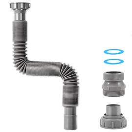 1 1/2" Flexible Drain Hose, Extendable Flexible Sink Drain Hose P-Trap with Adapter Suitable for Kitchens Bathrooms Outdoors and RVs (15 in-42.4in/58 cm-107 cm)